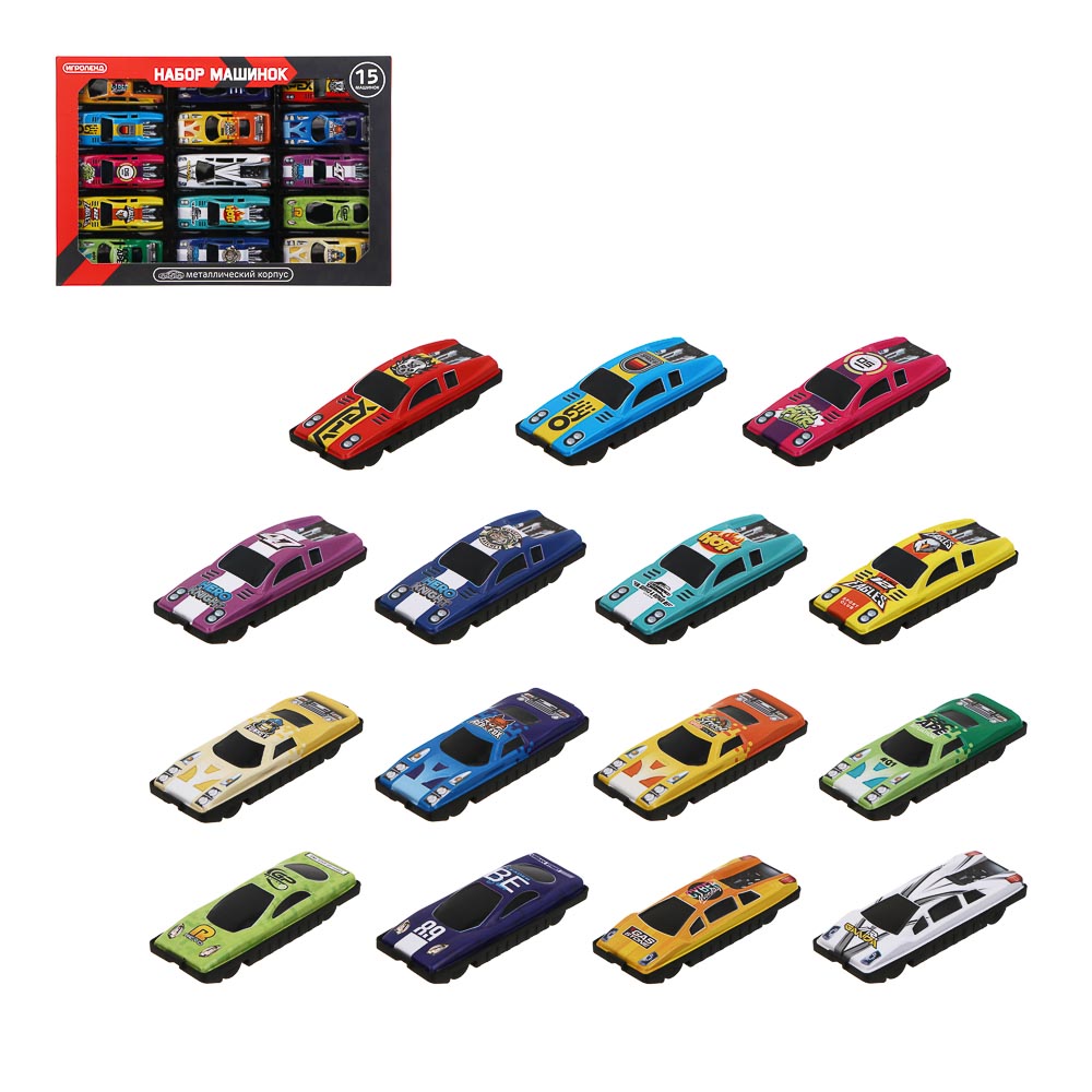 ИГРОЛЕНД Набор металлических машинок, 15 шт, металл, PP, 25х17х2 см - #1