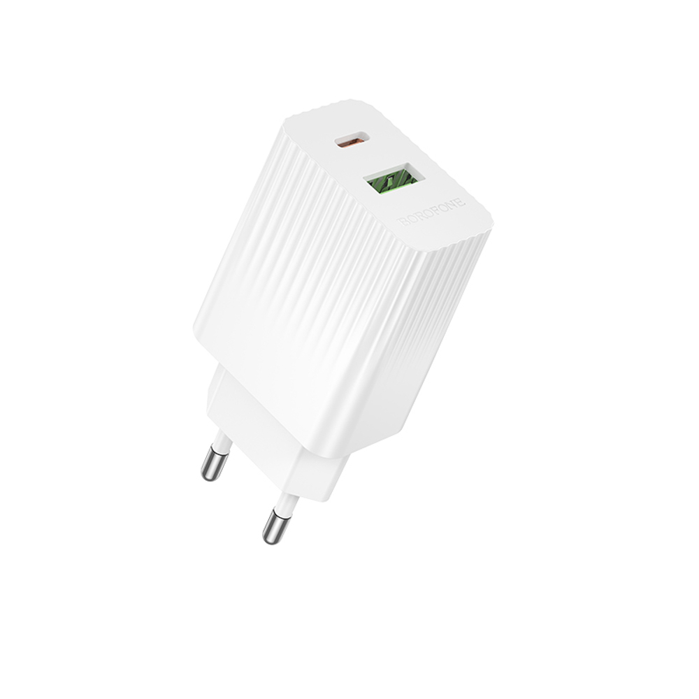 Сетевое зарядное устройство BOROFONE модель BAS74A, 1xUSB-C PD, 1xUSB-A QC 20W, цвет: белый - #1