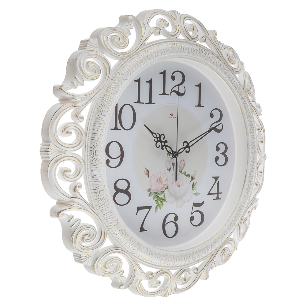 Часы настенные круг ажурный d=40,5см, корпус белый с золотом "Нежные пионы", арт.4126-003 - #2