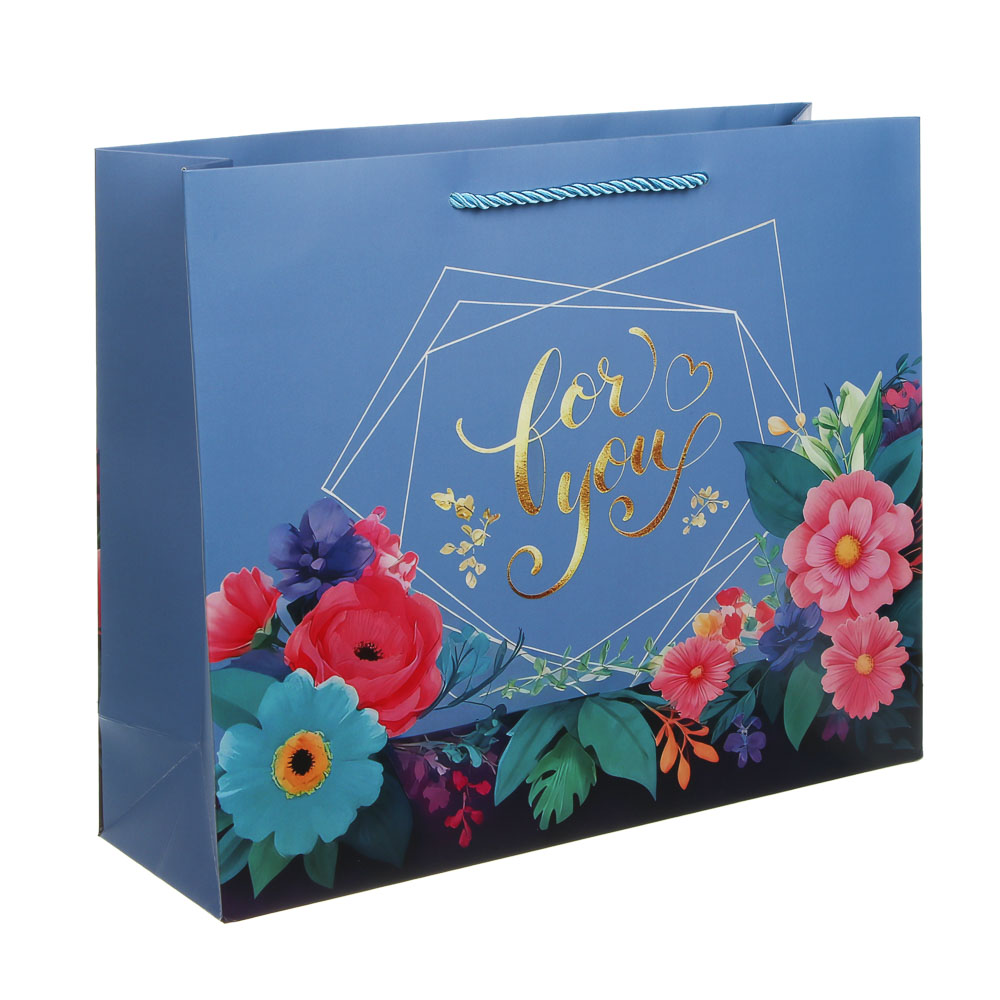 Пакет подарочный бумажный тм LADECOR L 32x26x10 см, "Цветы" арт 1, 4 дизайна - #2