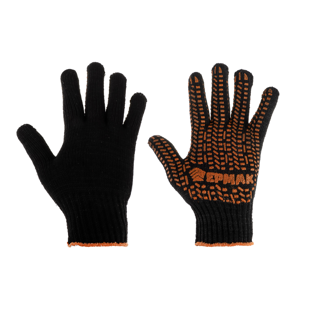 ЕРМАК Перчатки вязаные ЛЮКС х/б с ПВХ напылением, 5 нитей, черные, 62гр, 24см, подвес - #1