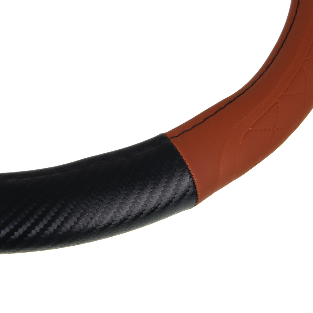 ЕРМАК Оплетка руля, Карбон - А, черная с коричневыми вставками, размер М, искусственная кожа - #3