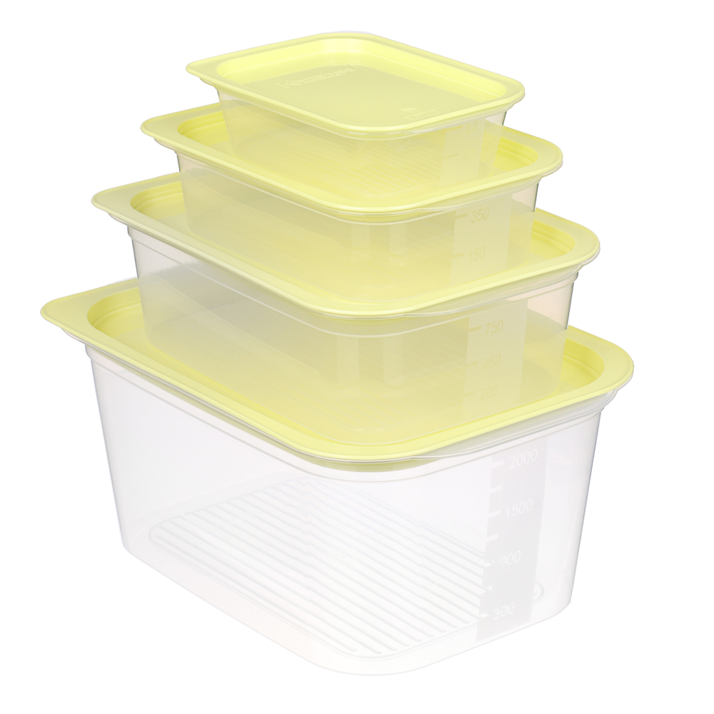 Набор контейнеров для продуктов прямоуг. с паровыпуском 4шт (0,23л, 0,49л, 1,1л, 2,6л), пластик, 2цв - #2