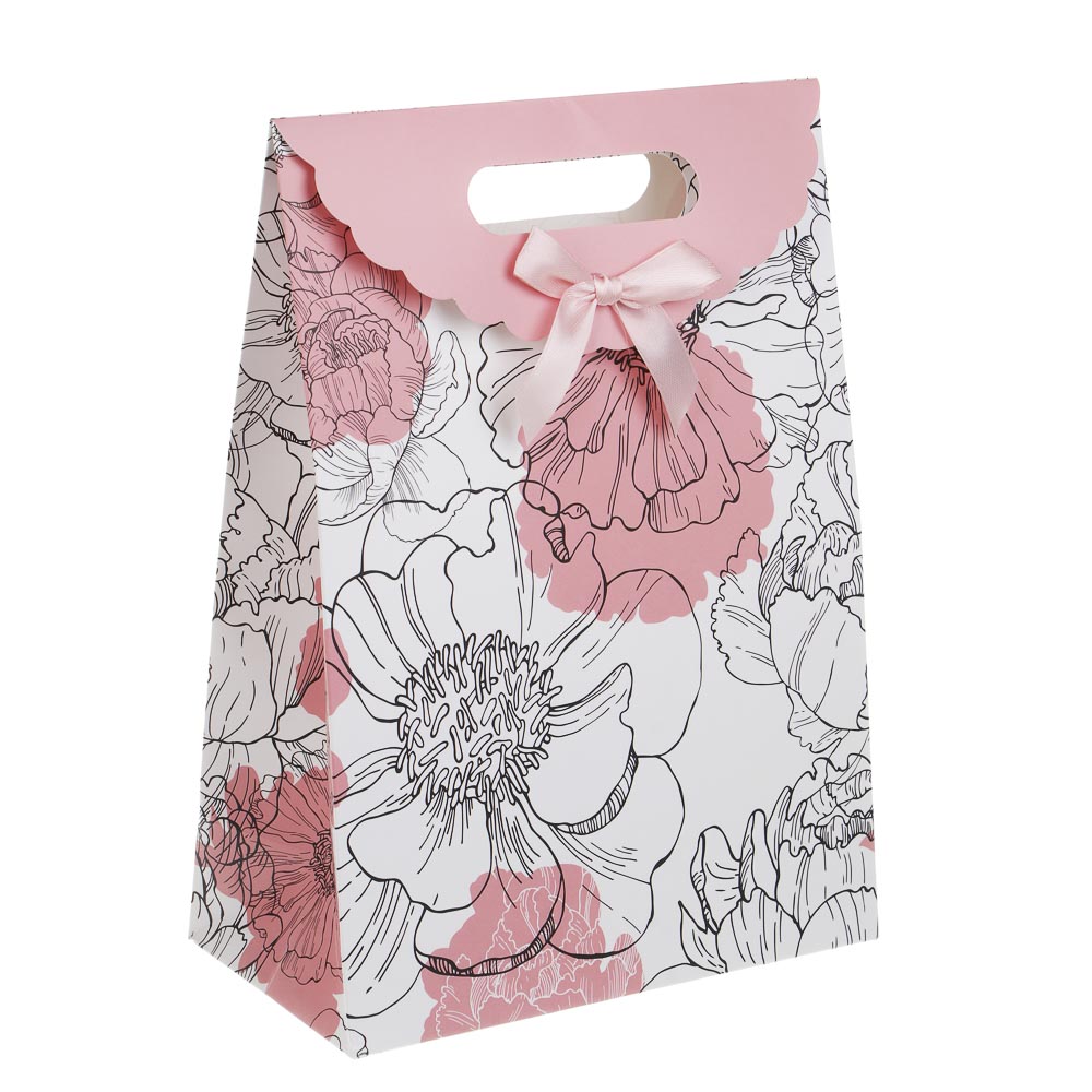 Пакет подарочный бумажный тм LADECOR, M 27x19x9 см, "Цветы" арт 1, 4 дизайна - #2