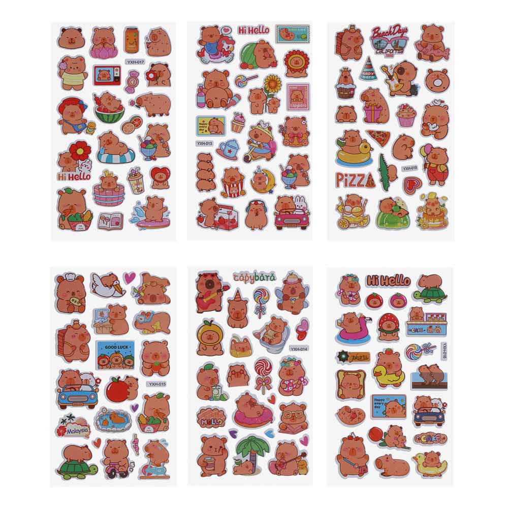 Набор наклеек "Капибара" 10х22см, объёмные, ПВХ, микс 6 дизайнов - #1