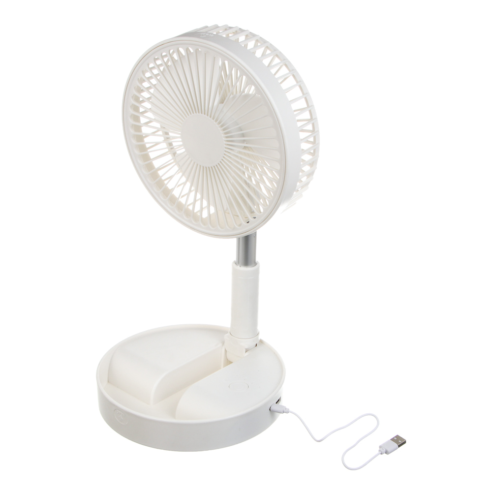 Вентилятор складной тм LEBEN 3Вт, 4 режима, диаметр 20см, 3.7в/2400мАч, USB-кабель, белый - #12