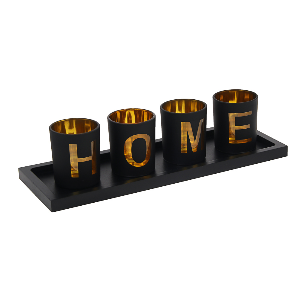 Набор подсвечников на подставке тм LADECOR 4 шт 6х6х7,5см, подставка 33,4х11,7х1,5см, стекло, дерево - #1