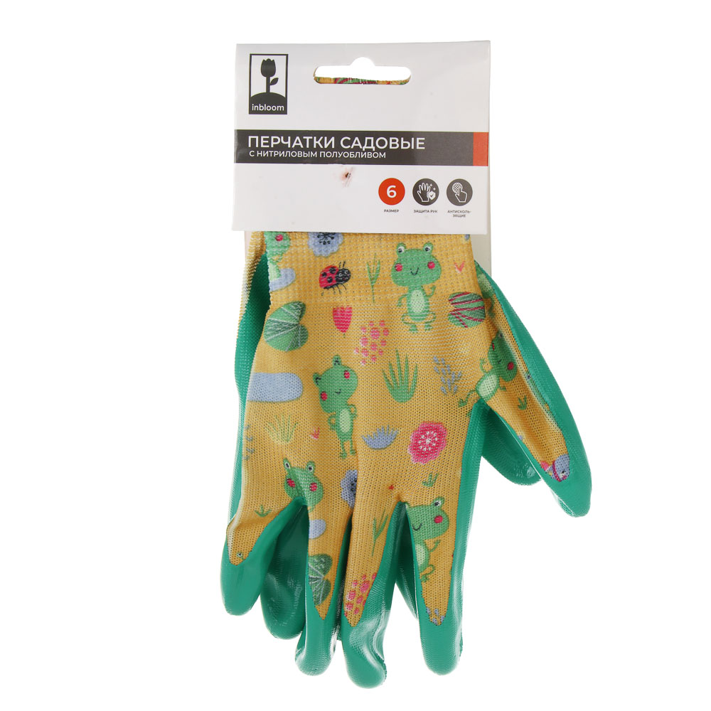 INBLOOM Перчатки садовые, с нитриловым полуобливом, полиэстер, р.6, 20,5см, 27г, разноцветные - #4