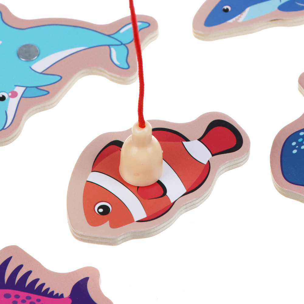 ИГРОЛЕНД Игрушка развивающая для малышей "Рыбалка магнитная", 12 фигурок, дерево, 20х14см - #3