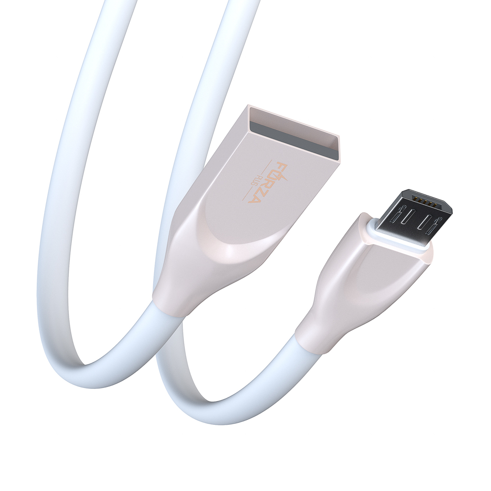 FORZA Кабель для зарядки Flat White Micro USB, 1м, 2А, белый, пакет - #5