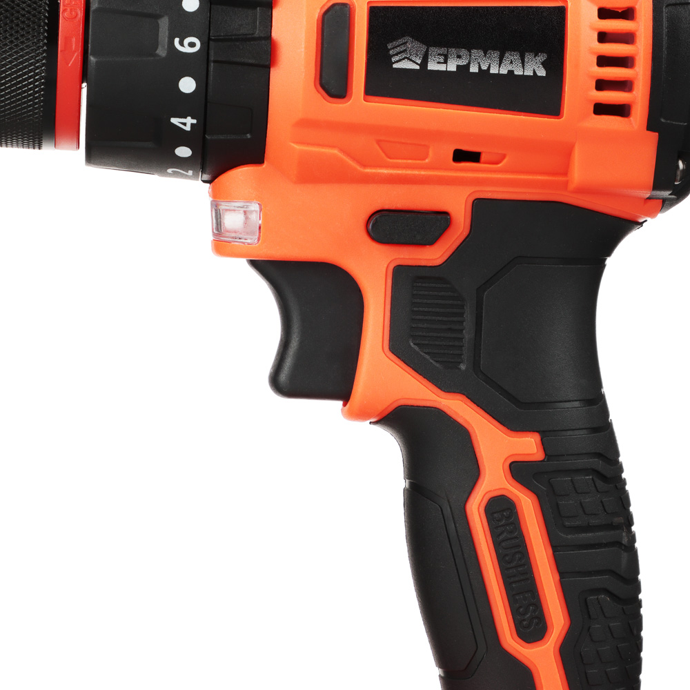 ЕРМАК Дрель-шуруповерт на АКБ, Бесщет., удар, 20В-2,0А Li-ion (1шт), з/у, мет.патр,45H*m, (ONE) - #4