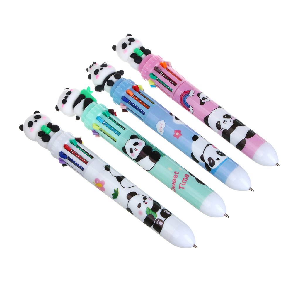 Ручка шариковая автоматическая 10-ти цветная с фигуркой в форме панды, 4 дизайна - #1
