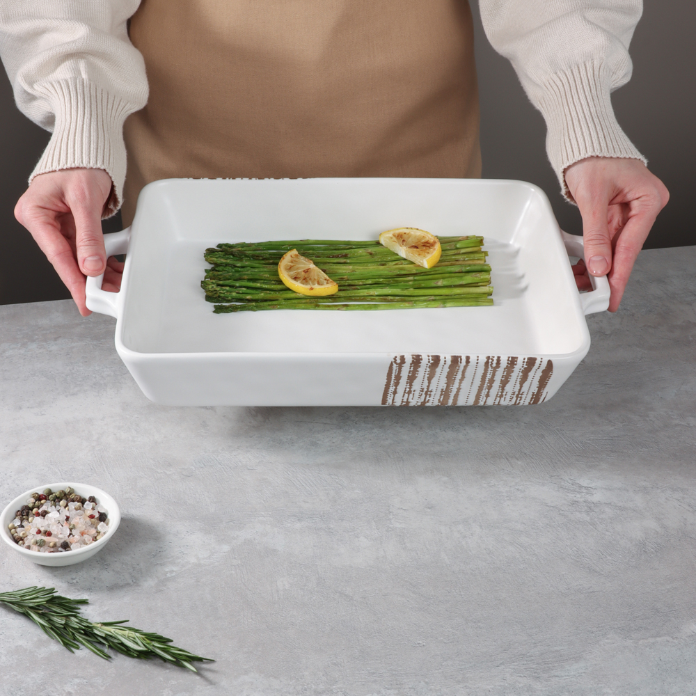 MILLIMI Форма для запекания и сервировки прямоугол.с ручками, керамика, 36,5х23х6см, 2,2л, белая - #11