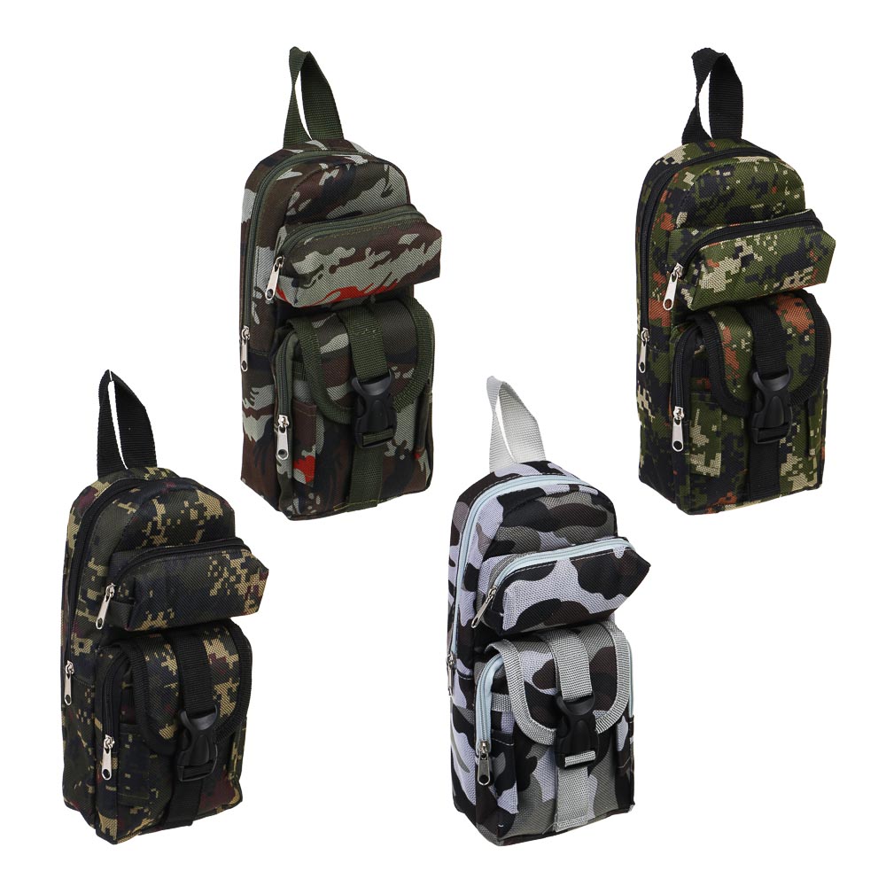 Пенал в форме военного рюкзака, 21х10х6см, 1 отд., 3 кармана, камуфляжная ткань, 4 дизайна, пакет - #1