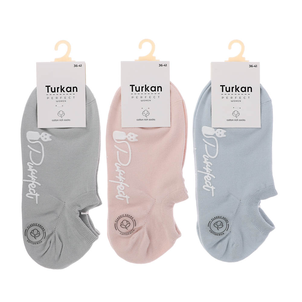 Носки женские укороченные, тм Turkan, р. 36-41, 90%хлопок, 8% п/а, 2%лайкра, цвета в ас-те, 7031 - #6