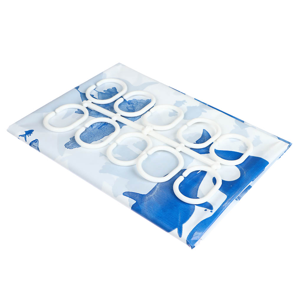 VETTA Шторка для ванной, ПВД, 180x180см, "Синие дельфины" - #3