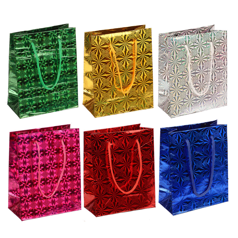 Пакет подарочный бумажный тм СНОУ БУМ 11,5x14,5x6,5 см, фольгированный, 6 цветов - #1