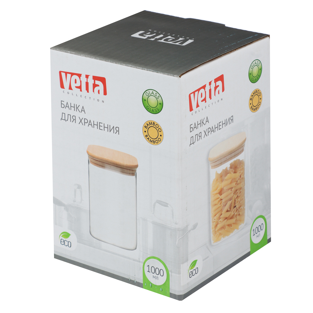 VETTA ЭКО Вуд Банка для хранения 1000мл, 14,5х10х10см, стекло, бамбук - #6