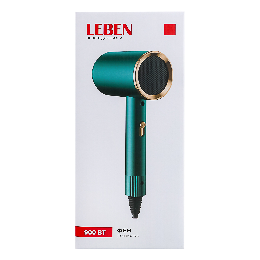 LEBEN Фен для волос, 900Вт, 2 скорости, 3 температуры, 220-240В, зеленый - #13