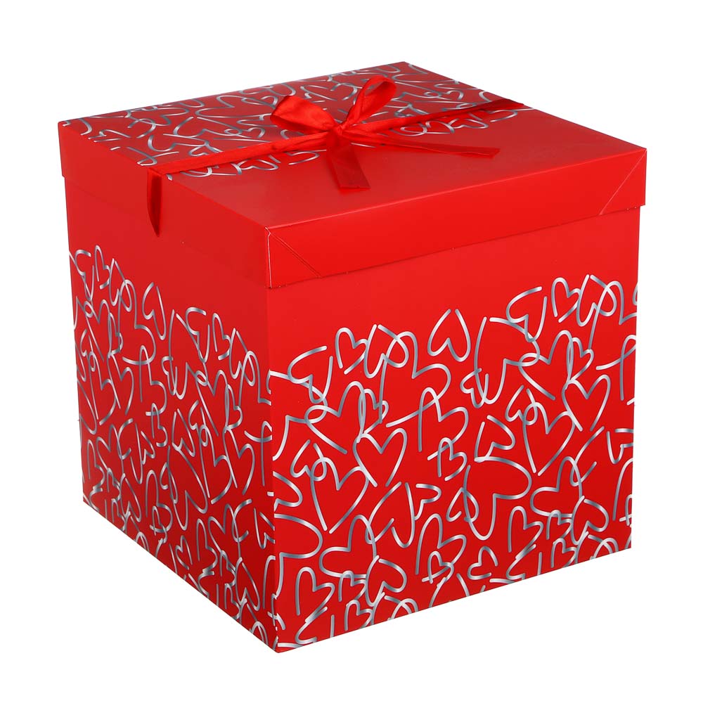 Коробка подарочная складная с лентой, бумага с фольгированным слоем, 30х30х30см, сердца, 4 дизайна - #2