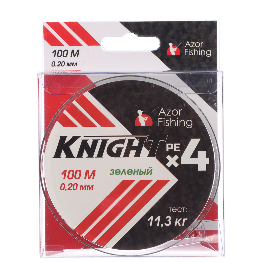 AZOR FISHING Леска плетеная PE "Найт Х4", 100м, 0,20мм, 11,3кг, зеленый - #5