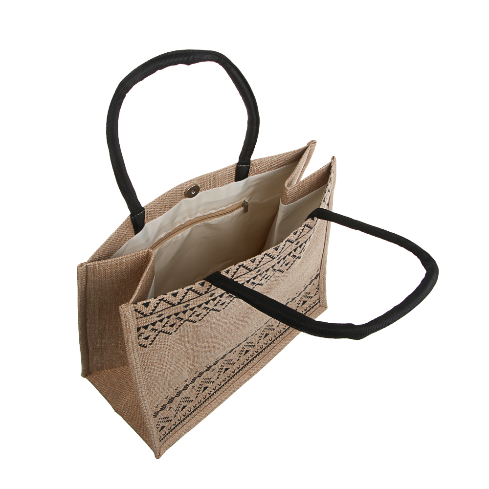 Сумка пляжная на плечо с длинными ручками, на кнопке, тм ЮL, 34x30x17 см, хлопок, лен, 3 вида - #4