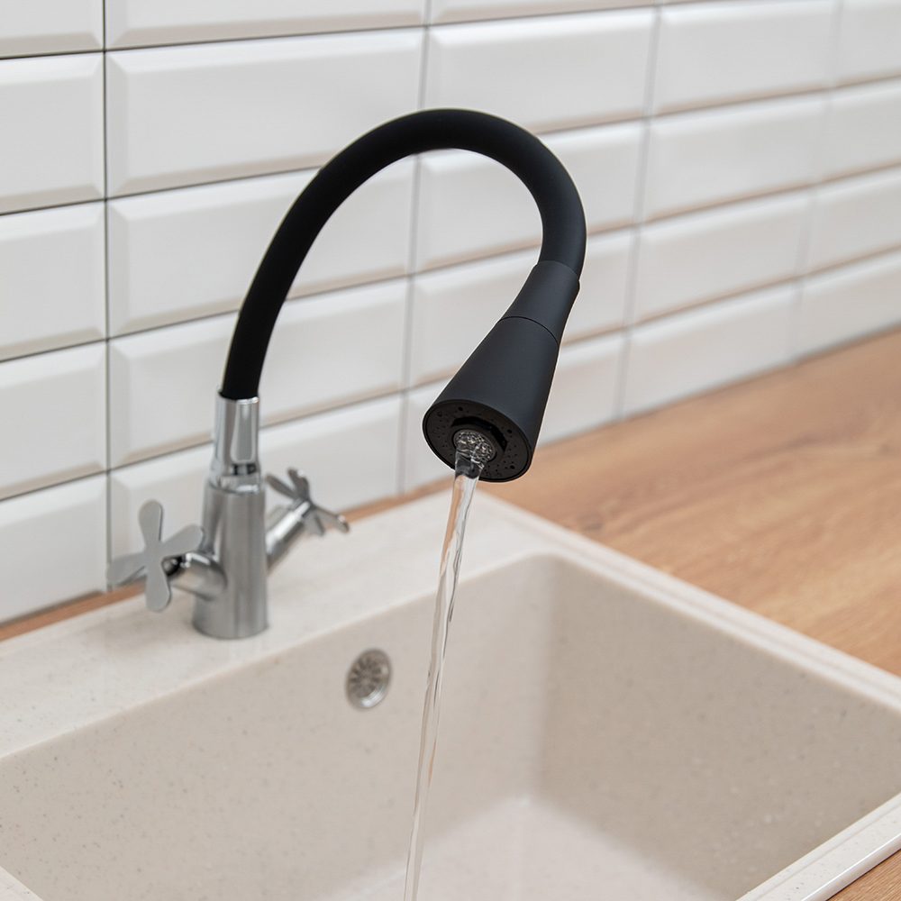 Излив смесителя для кухни, силиконовый, 2 режима, черный - #9