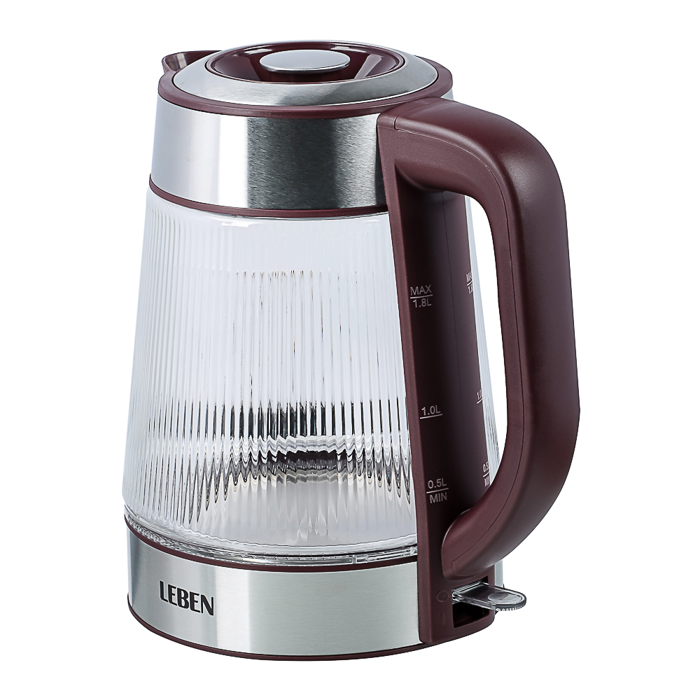 LEBEN Чайник электрический стеклянный 1,8л 1850 Вт рифленое стекло, бордовый - #8