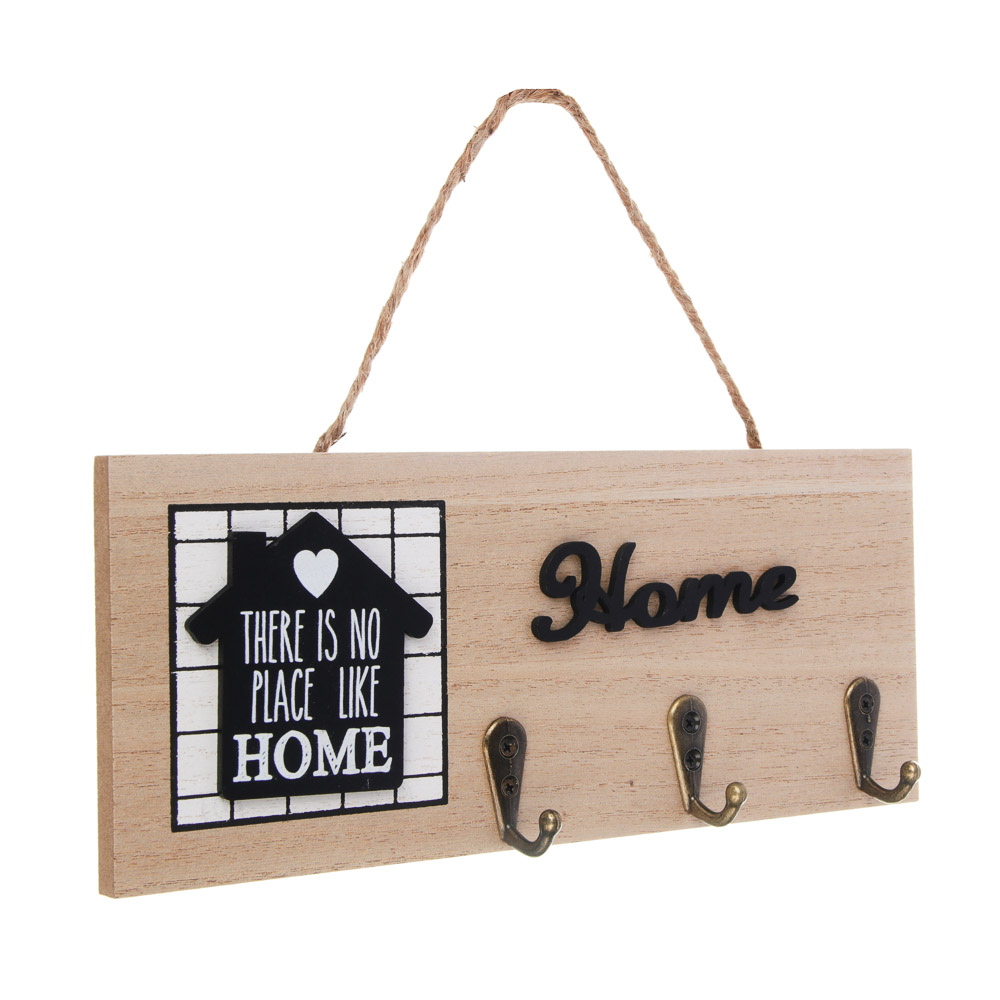 Ключница открытого типа HOME на 3 крючка, 23,5х9,5х3 см, МДФ, металл - #2