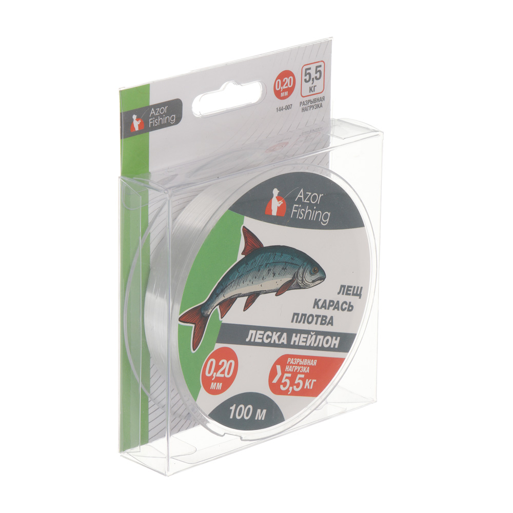 Леска "Лещ, Карась, Плотва" тм AZOR FISHING, нейлон, 100м, 0,20мм, 5,5кг, прозрачный - #5