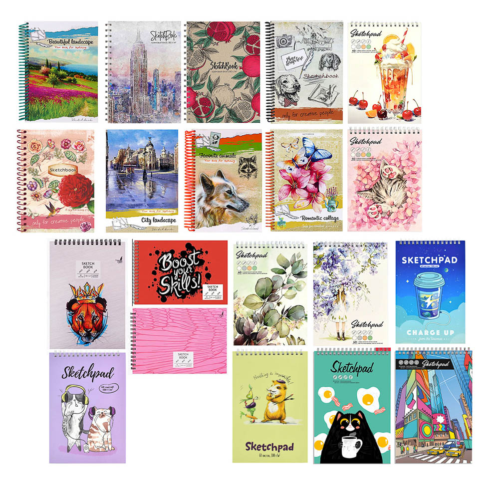 Скетчбук А5 (альбом), жёсткая подложка, спираль, в ассортименте - #1