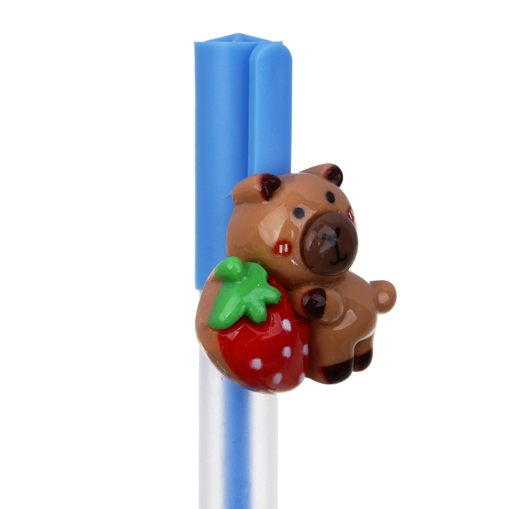 Ручка гелевая цветная, фигурка на клипе "Капибара", 4 цвета чернил, 4 дизайна - #7