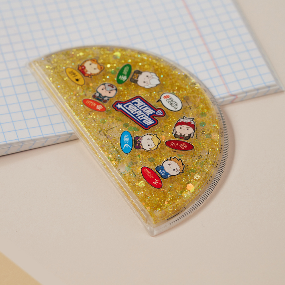 BY Русские Супергерои Транспортир 10 см, 180 градусов, принт, подв.блестки в геле, "Кавай", 3 цвета - #13