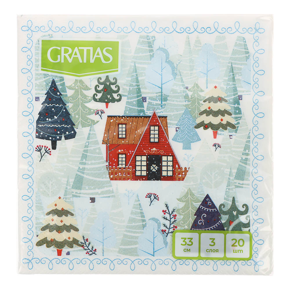 Салфетки бумажные Gratias 3 слоя, 33 см, 4 дизайна, 20шт. - #9