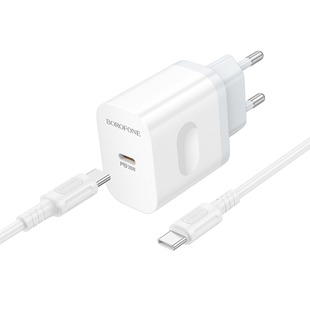BOROFONE Зарядное устройство модель BA99A, USB-C PD 20 W + кабель зарядки С-С цвет: белый - #3