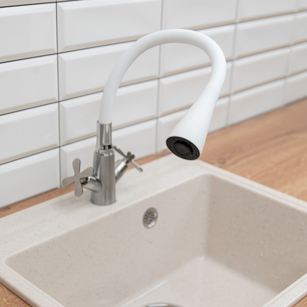 Излив смесителя для кухни, силиконовый, 2 режима, белый - #9