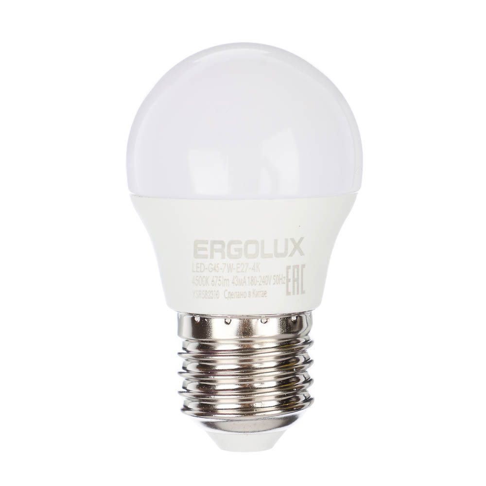Ergolux LED-G45-7W-E27-4K (Эл.лампа светодиодная Шар 7Вт E27 4500K 172-265В), 12145 - #1