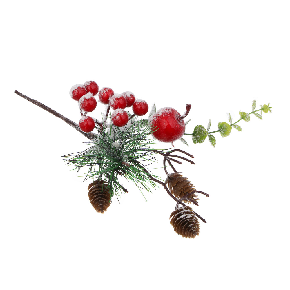 СНОУ БУМ Веточка заснеженная с ягодами 30 см, металл, пластик - #1