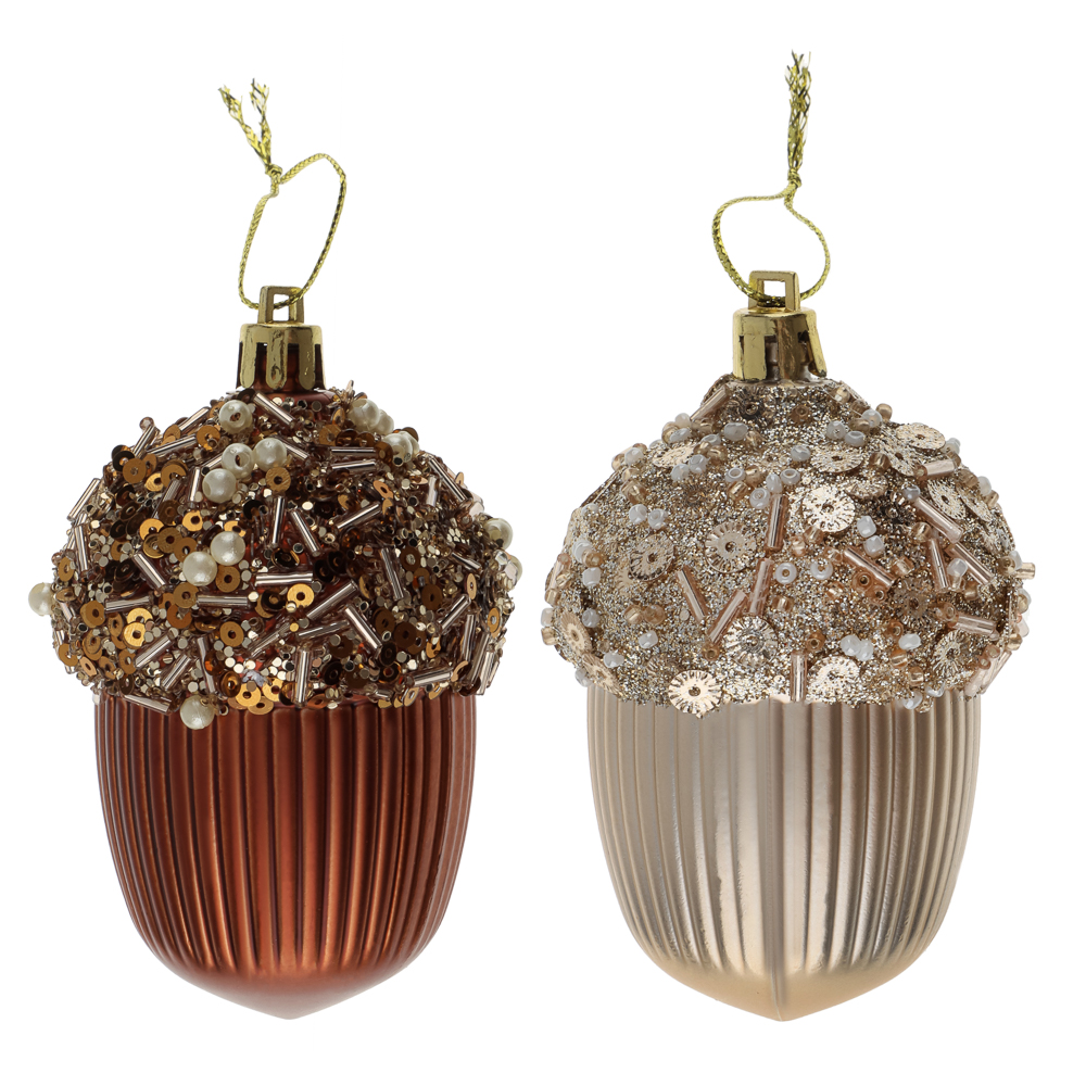 СНОУ БУМ Подвеска декоративная "Желудь" 6х6х9 см 1 шт, пластик, глиттер, 2 цвета - #1