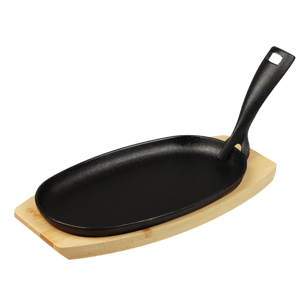SATOSHI Сковорода на подставке из бамбука чугун, овальная, со съемной ручкой, 24х13.5см, индукция - #1