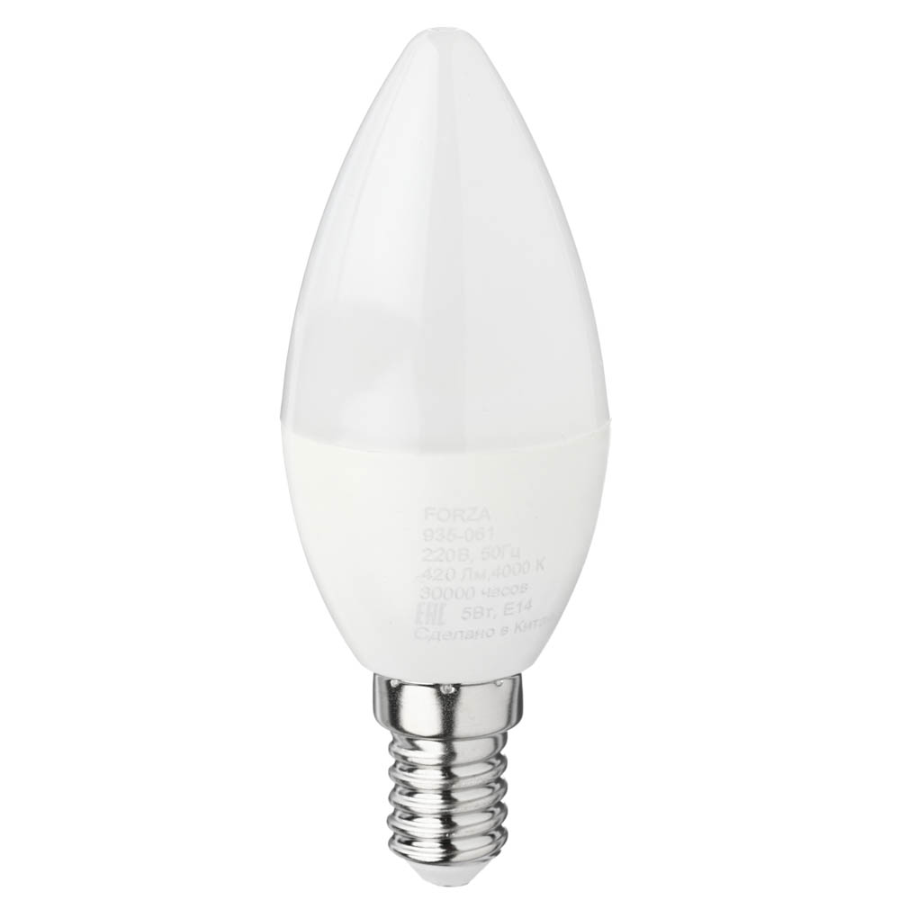 Лампа светодиодная свеча FORZA С37, 5W, E14, 400lm, 4000К - #1