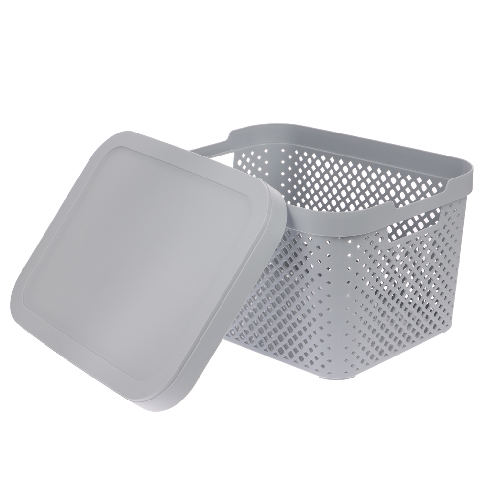 Корзина для хранения с крышкой Plast Team STOCKHOLM, 15 л серый шторм - #2