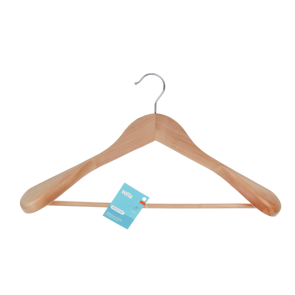 VETTA Вешалка деревянная 45x5,5см, широкие плечи, светлое дерево, хром - #3