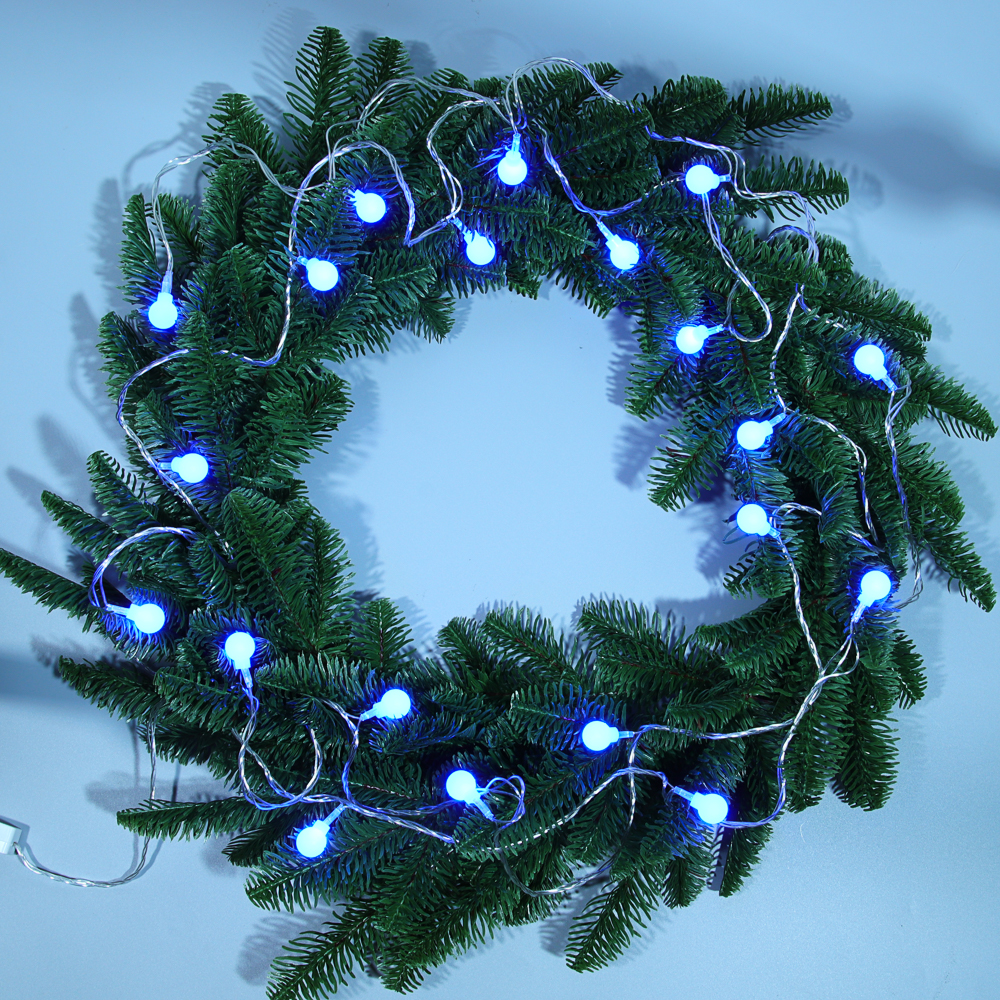 СНОУ БУМ Гирлянда эл. вьюн 9м, 40LED, шар 1,6см, синий, пост. свечение, ПВХ прозрачный, 220В - #10