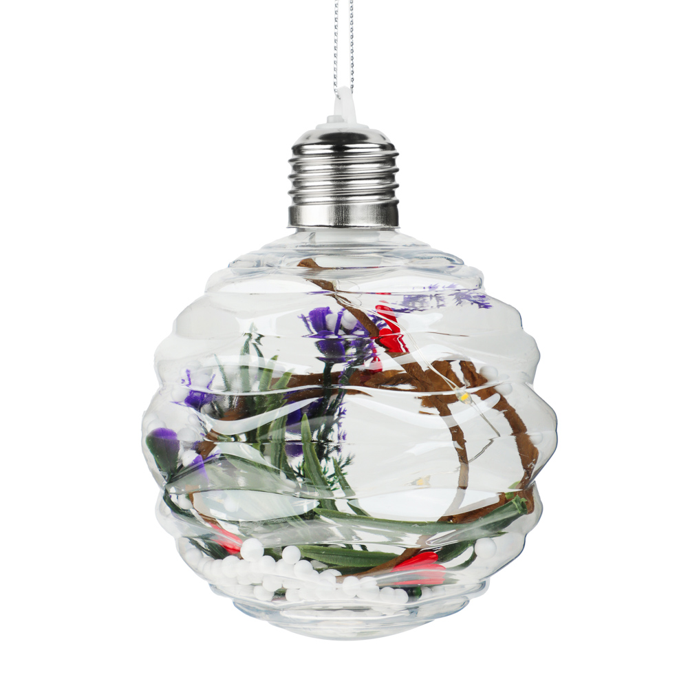 СНОУ БУМ Подвеска 10см прозрачная с декором внутри, шар, звезда, LED, 2 вида - #6