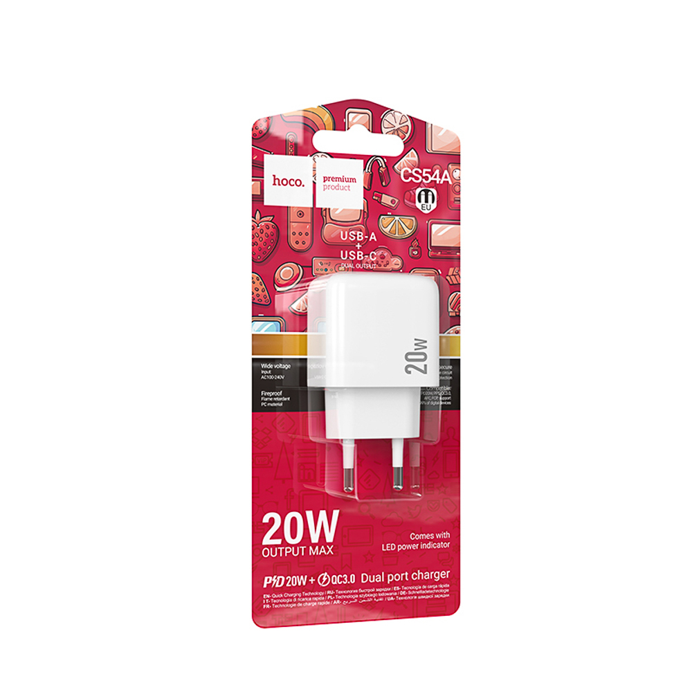 hoco. Зарядное устройство модель CS54A, USB-С PD 20W+QC3.0, цвет: белый - #3