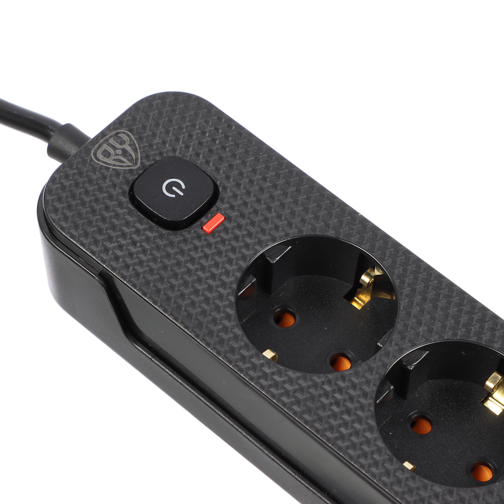 BY Удлинитель 3 м, 4 гнезда с зазем. + 2USB+ 1type C с защ., с выкл. черн. карбон сеч провода 1мм - #4