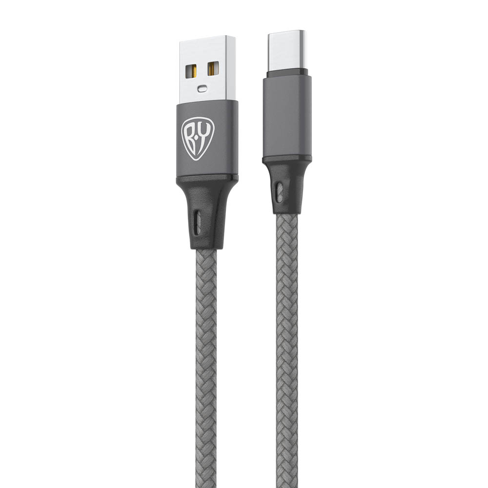 Кабель для зарядки USB(A)-Type C BY Solid, 18Вт, 1 м, 3A, нейлон, мет. кон., графитовый - #3