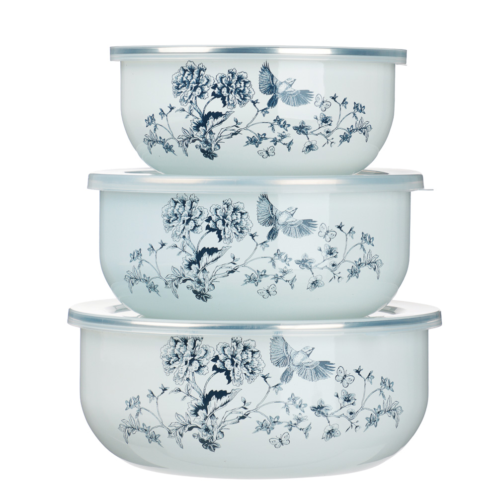 Набор эмалированных салатников с крышками, 6 пр. (14/16/18см, 0,7/1,1/1,4л) "Флорал" - #2