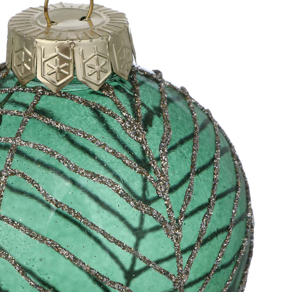 СНОУ БУМ Шар пластик 8 см, изумрудный, прозрачный с узором - #3